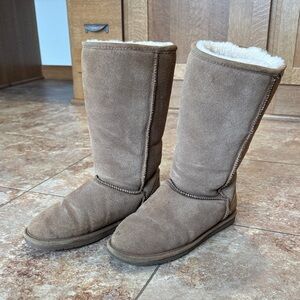 BearPaw Tall Shearling-Lined Suede Boots - Chestnut